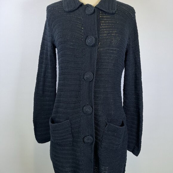 Vintage Chico’s Black Midi Long Cardigan Button Front Sweater Chunky Knit Small - Picture 1 of 9